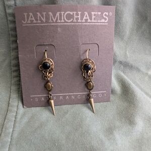 Jan Michaels Of San Francisco Artisan Earring Pierced Dangle Black Onyx Brass